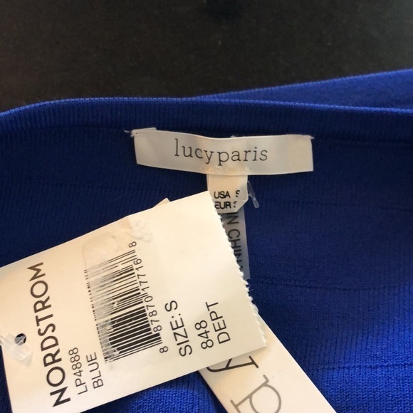 Nordstrom Lucy Paris Body-con Ribbed True Blue Scoop Neck Short Sleeve Crop Top - Picture 8 of 10